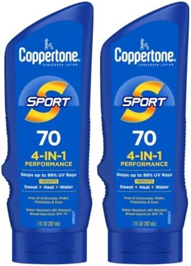 Coppertone Sport Sunscreen Lotion, Broad Spectrum SPF 70 Sunscreen Multi Pack, 7 Fl Oz, Pack of 2