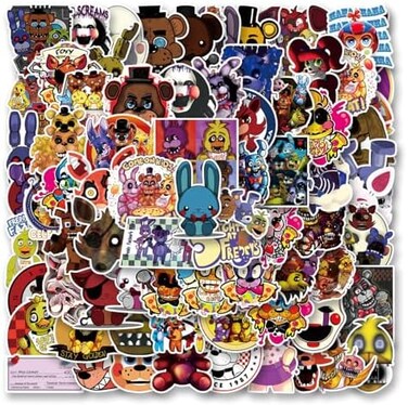 Huaiyuan 100PCS FNAF Stickers Pack, Terror Game Vinyl Waterproof Stickers for Water Bottles,Laptop,Skateboard,Phone,Computer,Car Decals ​Party Supply for Kids,Teens,Adults(Five Nights at Freddy's