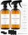 Vine Creations 2 Pack Amber Glass Spray Bottles, 16 Oz, Adjustable Nozzle, Waterproof Labels, Cleaning, Gardening