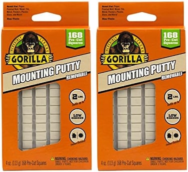 Gorilla Removable Mounting Putty, 168 Pre-Cut Squares, Off White (Pack of 2