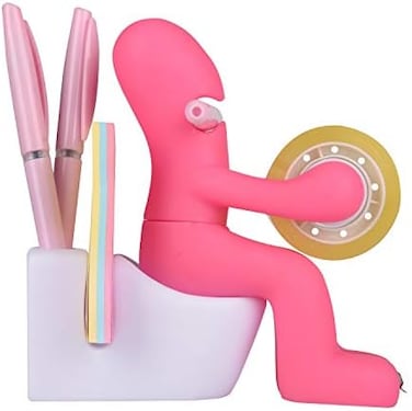 ONE250 Funny Office Gift - The Butt Station Desk Accessory Tape Dispenser, Paper Clip, Sticky NotesPen Holder, Gag Gift for Coworker (Pink