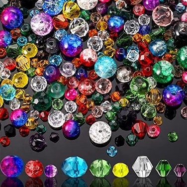 Sureio 1300 Pieces Crystal Beads for Jewelry Making le Lampwork Glass Beads Faceted Crystal Glass Beads Bicone Crystal Beads Loose Beads Sparkly Beads for Bracelets Necklace Pendants Making Supplies