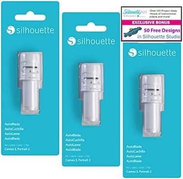 Silhouette America Autoblade 3 Pack Replacement Blades for Cameo 3 and Portrait 2-50 Free Designs