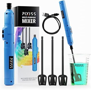 Pixiss Epoxy Mixer Resin Mixer - Rechargeable Battery Electric Handheld Mixer for Resin Accessories, Epoxy Stirrer for Resin, Silicone Resin Molds Mixing, Epoxy Molds, DIY Crafts Tumblers, 3 Included