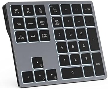 Doohoeek Backlit Bluetooth Numeric Keypad for Laptops and Computers, Number Pads 34 Keys with 7-Color Backlight for Windows, Gray