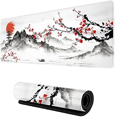 Sweetshow Cherry Blossom Mouse Pad Gaming Mouse Pad 31.5 X 11.8 Inch Japanese Sakura Mouse Pad Stitched edges Rubber Base Non-Slip WaterProof Large Mouse Pad suitable Desk/Office/Game