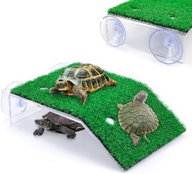Keedolla Turtle Resting Basking Platform Simulation Grass Turtle Ramp, Lawn Tortoise Climbing Ladder Turtle Resting Terrace for Reptile Frog Terrapin - Middle