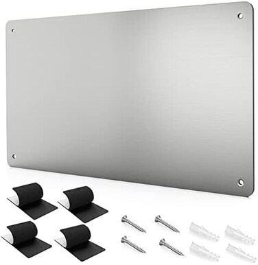 XYK 17.7" x 11.8" Stainless Steel Magnetic Board - Magnet Bulletin Board to Display Magnetic Letters Numbers Animal, Poetry, Spice Jars, Notes, Photos, Suitable for Wall, Refrigerator, Cubicle, Cabine