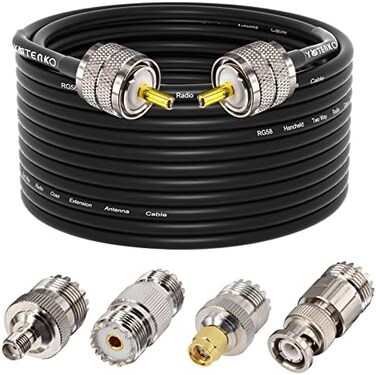 كابل YOTENKO RG58 المحوري بطول 49.2 قدم، 50 أوم، PL259 ذكر إلى ذكر، محول UHF SO239 أنثى إلى SMA/UHF/BNC عبوة من 4 قطع، لأجهزة CB، وراديو الهواة، ومقياس SWR، إلخ.