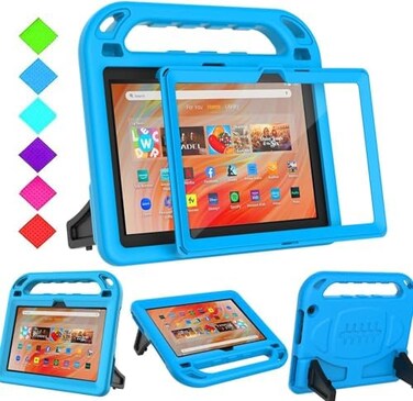 جراب BMOUO للأطفال لجهاز Fire HD 10/Fire HD 10 Plus اللوحي (الجيل الحادي عشر، إصدار 2021، مع واقي شاشة، ومقبض مقاوم للصدمات، وحامل). جراب للأطفال لجهاز Amazon Fire HD 10 اللوحي/Fire HD 10 Plus، أزرق.