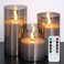 AMAGIC Glass LED Flameless Candles, Battery Operated, Set of 3, Grey Glass, D3 H4 5" 6
