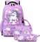 Dafelile Backpack Unicorn for Girls School Preschool Backpack for Girls 3 IN 1 School Bookpack Set with Lunch Bag Pencil Bag, Purple, One Size, Daypack Backpacks