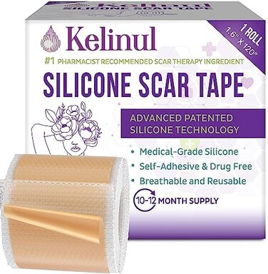 Kelinul Silicone Scar Sheets(1.6 x 120"Roll-3MScar Removal Silicone Scar Tape for Softening and Flattening Scars, Acne, C-Section, Keloid Surgery, Painless Removal, Reusable, Washable, 10-12 Month Sup