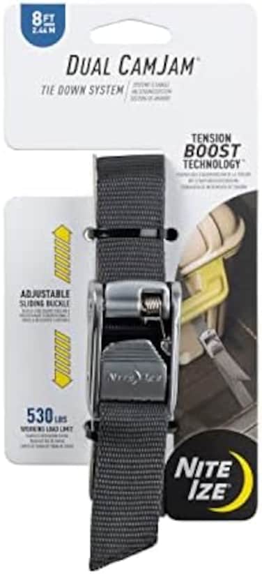 Nite Ize, Inc. CJD8-09-R3 Nite IZE CamJam, Proprietary Dual Cam Zinc Alloy Buckle and High Strength Strap, 400 lb. Load Limit, 8 ft. Webbing Tie Down System, Charcoal