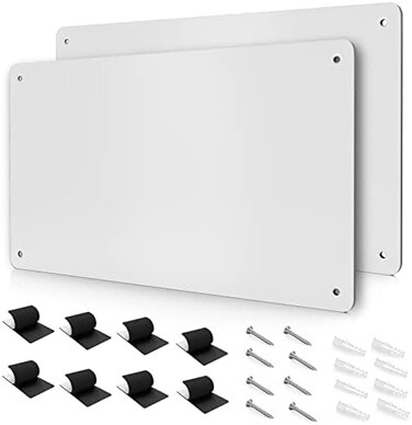 XYK 17.7" x 11.8" 2 Pack White Metal Magnetic Board - Magnet Bulletin Board to Display Magnetic Letters Numbers Animal, Poetry, Spice Jars, Notes, Photos, Suitable for Wall, Refrigerator, Cubicle