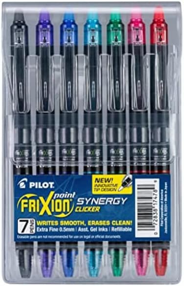 PILOT Pen 17478 FriXion Synergy Clicker Erasable, RefillableRetractable Gel Ink Pens, Extra Fine Point, Assorted Ink Colors, 7-Pack