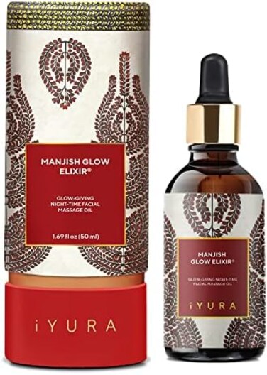 The Ayurveda Experience iYURA Manjish Glow Elixir - Traditional Glow-Boosting Face Moisturizer for an Instant Dewy GlowClear-looking skin &ndash; Lightweight, 100% Natural Nighttime Face Oil, 1.69 fl oz