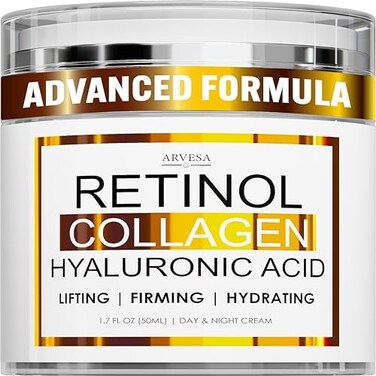 Arvesa Retinol Cream for Face - Facial Moisturizer with Collagen and Hyaluronic Acid - Hydrating Wrinkle Cream for Women and Men - Anti-Aging Day and Night Moisturizer For All Skin Types - Made in USA