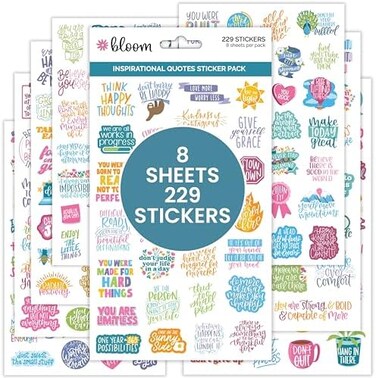 bloom daily planners InspirationalMotivational Quotes Planner Stickers (8 Sheets / 200Stickers- Hand-Lettered Positive Cute Aesthetic Quotes for Decorating Organizers, Scrapbooks, Laptops, etc.