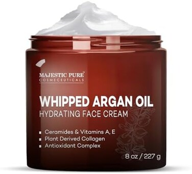 MAJESTIC PURE Whipped Argan Oil Moisturizer Face Cream for Women and Men - Cream with Anti Aging Ingredients, Ceramides, Vitamin EA,Vegan Collagen to fight Wrinkles, Fine Fines,Dry Skin &ndash; 8oz