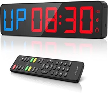 ANJANK Gym Timer 15"Large LED Display Wall ClockGym Interval WorkoutCount DownUpStopwatchAdjustable Buzzer VolumeUpgraded RemoteDigital Timer for Fitness Home Garage Boxing Outdoor Sport