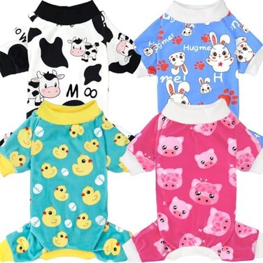 XPUDAC 4 Piece Dog Pajamas for Small Dogs Pjs Clothes Puppy Onesies Outfits for Doggie Christmas Shirts Sleeper for Pet Cats Jammies-L