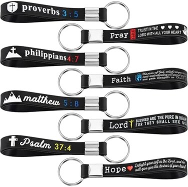 Sureio 24 Pcs Christian Bible Keychains with Scripture Inspirational Religious Keychains Verses Church Gift