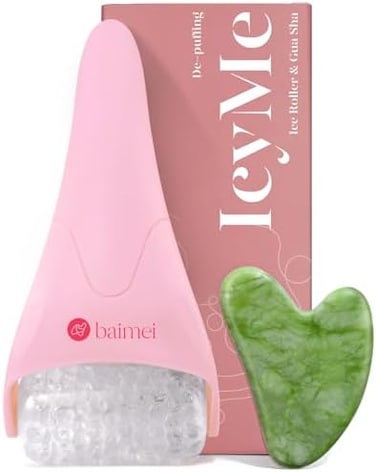 BAIMEI Ice Roller and Gua Sha Facial Tools, Ice Roller for face Reduces Puffiness Migraine Pain Relief-Pink