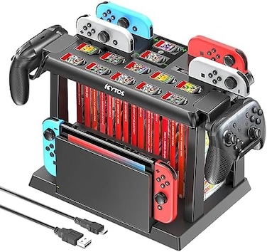 Kytok Switch Games Organizer Station with Controller Charger, Charging Dock for Nintendo SwitchOLED Joycons, Switch Mounts, BracketsStands for Games, TV Dock, Pro Controller, Accessories Kit Storage