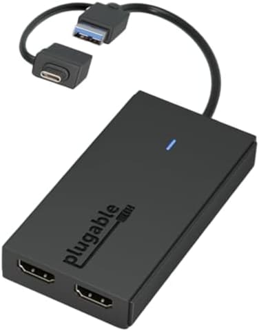 Plugable USB 3.0 or USB C to HDMI Adapter for Dual Monitors, Universal Video Graphics Adapter for Mac and Windows, Thunderbolt 3/4, USB 3.0 or USB-C, 1080p@60Hz