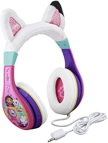 eKids DreamWorks Gabby's Dollhouse Headphones for Kids, Wired Headphones for School, Home or Travel, Tangle Free Toddler Headphones with Volume Control, 3.5mm Jack, Includes Headphone Splitter