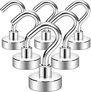 Neosmuk Steel Magnetic Hooks, 22 LbHeavy Duty Earth Magnets With Hook For Refrigerator, Extra Strong Cruise Hook For Hanging, Magnetic Hanger For Curtain, Grill (6, Silver