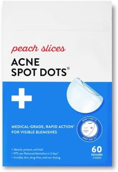 Peach SlicesAcne Spot DotsHydrocolloid Acne PatchesFor Zits, Blemishes,BreakoutsVeganCruelty-FreePimple PatchesFacial Skin Care Products3 Sizes (7mm, 10mm,12mm60 Ct