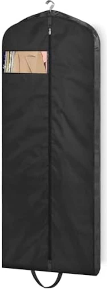 MISSLO 65" Gusseted Hanging Garment Bags for Travel Long Dress Cover Water Resistant Sturdy Fabric Dress Bags for Gowns Long Closet Clothes Protectors, Black