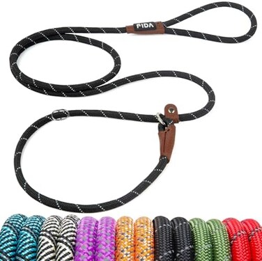 Fida Durable Slip Lead Dog Leash, 6 FT x 3/8" Heavy Duty Dog Loop Leash, Comfortable Strong Rope Slip Leash for Small Dogs and Puppies, No Pull Pet Training Leash with Highly Reflective (3/8", Black