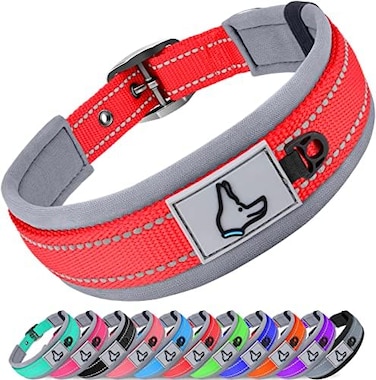 Joytale Reflective Dog Collar, Ultra Comfy Soft Neoprene Padded, Adjustable Heavy Duty Nylon Pet Collars with Metal Belt Buckle for Extra Large Dogs, Red