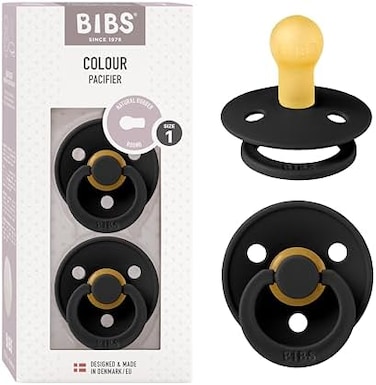 BIBS PacifiersNatural Rubber Baby PacifierSet of 2 BPA-Free SoothersMade in DenmarkBlackSize 0-6 Months