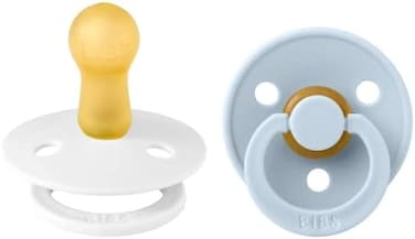 BIBS PacifiersNatural Rubber Baby PacifierSet of 2 BPA-Free SoothersMade in DenmarkBaby Blue/WhiteSize 6-18 Months