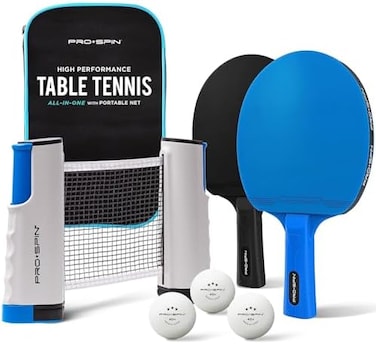 PRO SPIN PRO-SPIN Portable Table Tennis Rackets SetQuality Kit with Ping Pong Net for Any Table, High Performance Table Tennis Rackets, 3-Star Balls