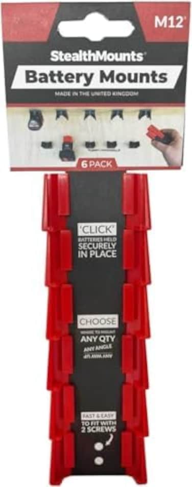 StealthMounts Battery Holder Compatible with Milwaukee M12 (6 Pack- RedStealthMounts Battery MountsMade in the UK