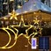 XINXIANLIAN 138 LED Ramadan Lights Solar Moon Star Lights Ramadan Decorations String Light Outdoor Waterproof Solar Powered Curtain Lights with 8 Modes Ramadan Hanging Decor for Patio (Warm White