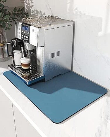 AMOAMI-Coffee Mat 16&ldquo;x24" Hide Stain Rubber Backed Absorbent Dish Drying Mat for Kitchen Counter-Coffee Bar Accessories Fit Under Coffee Maker Coffee Machine Coffee Pot Espresso Machine Dish Rack，BLUE