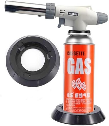 MUBYE Butane Torch Kitchen Blow Lighter - Japan's Original Culinary Torches Head Chef Cooking Professional Adjustable Flame with Stabilizing Stand for Creme Brulee, Baking, BBQ (Butane Fuel Not Includ
