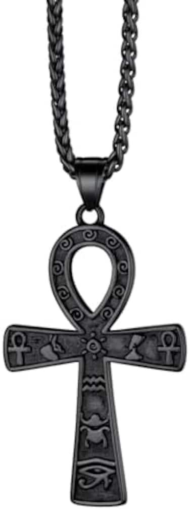 Richsteel Stainless Steel/Gold/Black Plated Ankh Cross Pendant Necklace for Men Women with Wheat Chain Religious Jewelry(with Gift Box, Metal, Cubic Zirconia