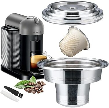 Sesama Reusable Coffee Pods Adapter Stainless Steel Converter Holder Compatible with Nespresso Vertuo ENV135 GCA1 Machine Brewing Espresso Original line Coffee Flavor, Sliver