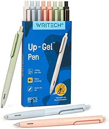 WRITECH Gel Pens Fine Point: 0.5mm No SmearSmudge Black Ink Pen Click for Journaling Sketching Drawing Notetaking Retractable Extra Finepoint Smooth Writing Silent Pen Set Non Bleed 8ct Up-Gel