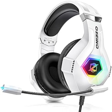 Ozeino Gaming Headset PS4 Headset, Xbox Headset with 7.1 Surround Sound, Gaming Headphones with Noise Cancelling Flexible Mic RGB Light Memory Earmuffs for PC, PS5, PS4, Xbox Series X/S, Xbox one, Swi