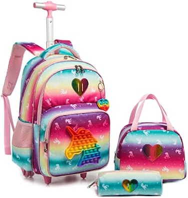Egchescebo School Kids Rolling Backpack for Girls with Wheels Trolley Wheeled Backpack