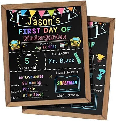 Aigybobo FirstLast Day of School Chalk Board,10 x 12&lsquo;&rsquo; Double Sided Back to School Sign, Reusable Wooden 1st Day School Chalkboard of Preschool/Kindergarten/First Grade Photo Props for Kids (Bunting S
