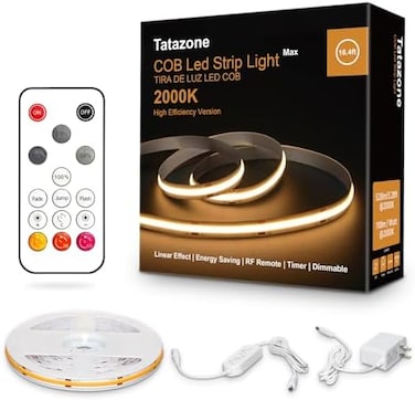 Tatazone 2000K Yellow Color COB Led Strip Lights with RF Remote, 16.4ft Dimmable Bright Dotless Orange Led Light Strip, Adhesive Indoor Gold Yellow Led Lights for Window, Living Room